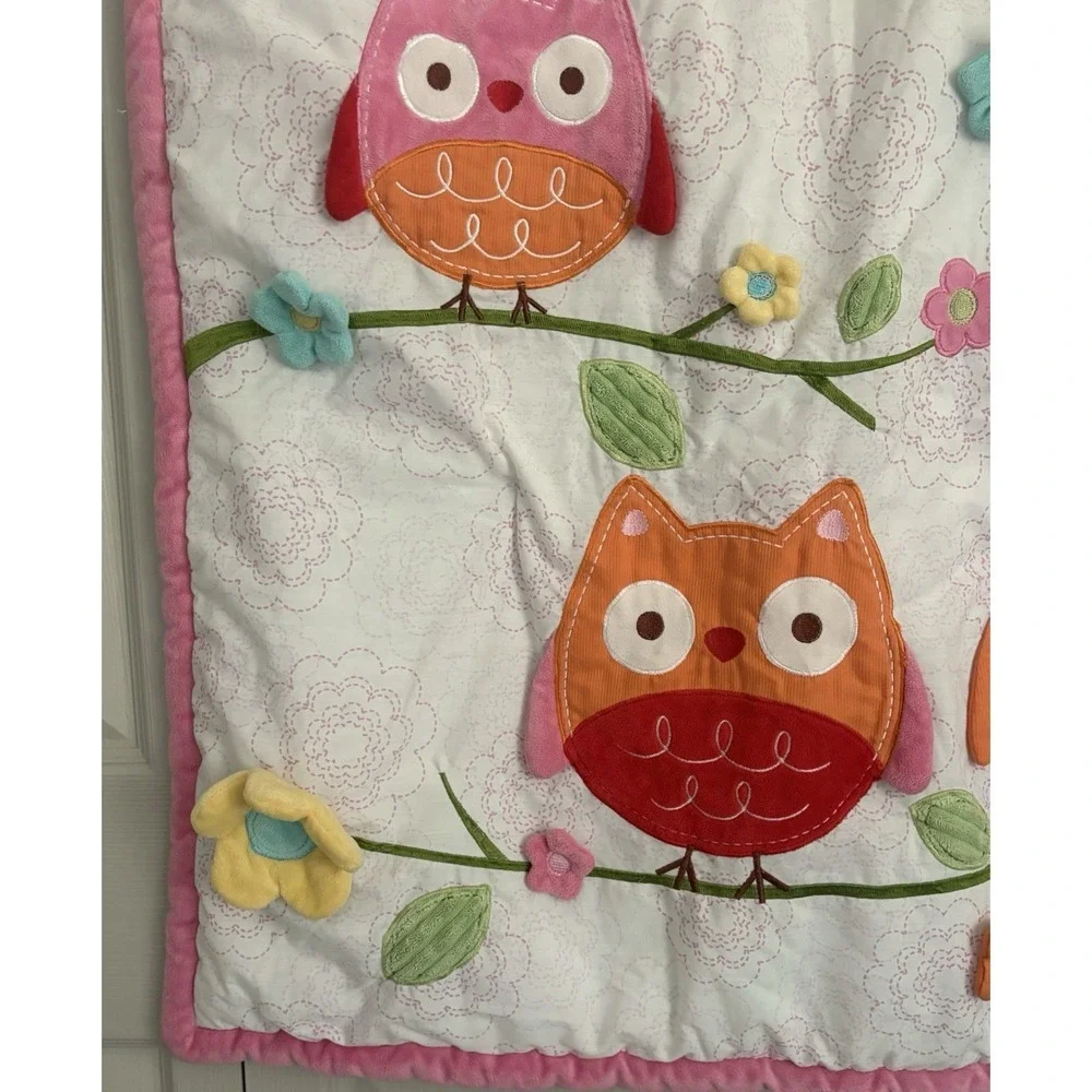 Nojo Owl Love Baby Crib Blanket Owls Birds Pink Flowers Textured‎ 42